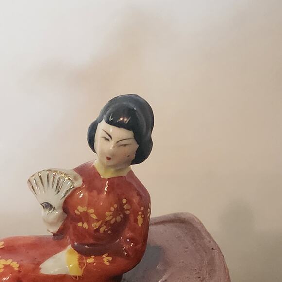 Occupied Japan Rickshaw Figurine Porcelain Man Woman Hand Painted 1940s Japan - Picture 7 of 8